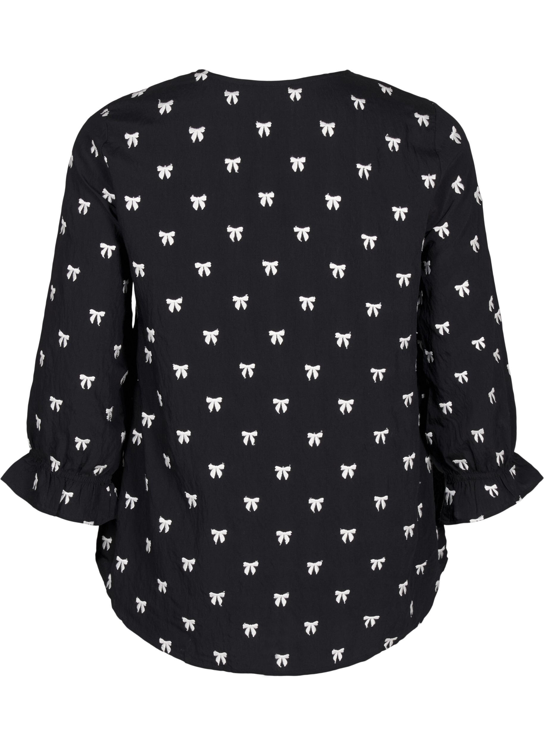 Zizzi Bluse med sl&oslash;jfer og 3/4 &aelig;rmer, Black White Bow, Packshot image number 1