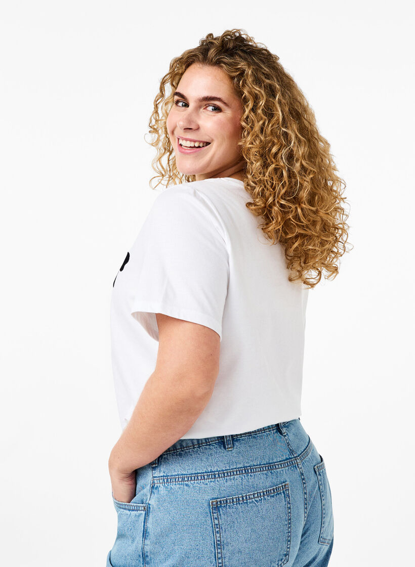 Bomulds t-shirt med sl&oslash;jfe, Bright Wh. W. Black , Model image number 1