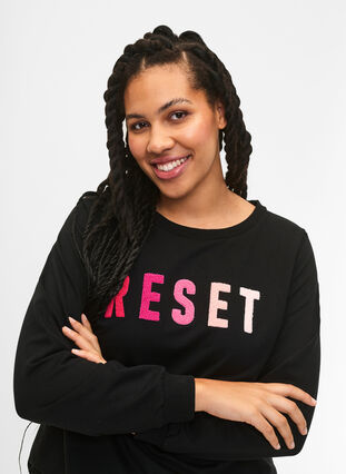 Sweatshirt med tekst , Black W. Reset, Model image number 2