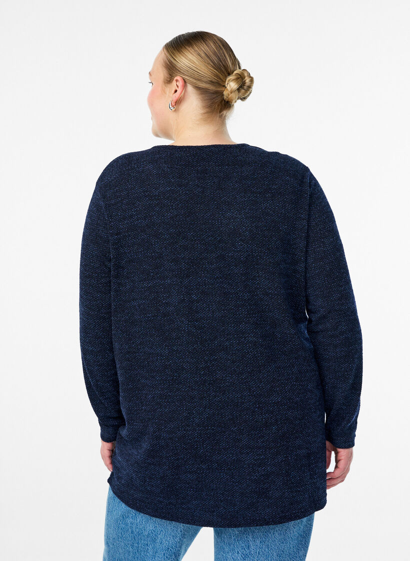 Langærmet bluse med struktur, Blå, Model image number 2