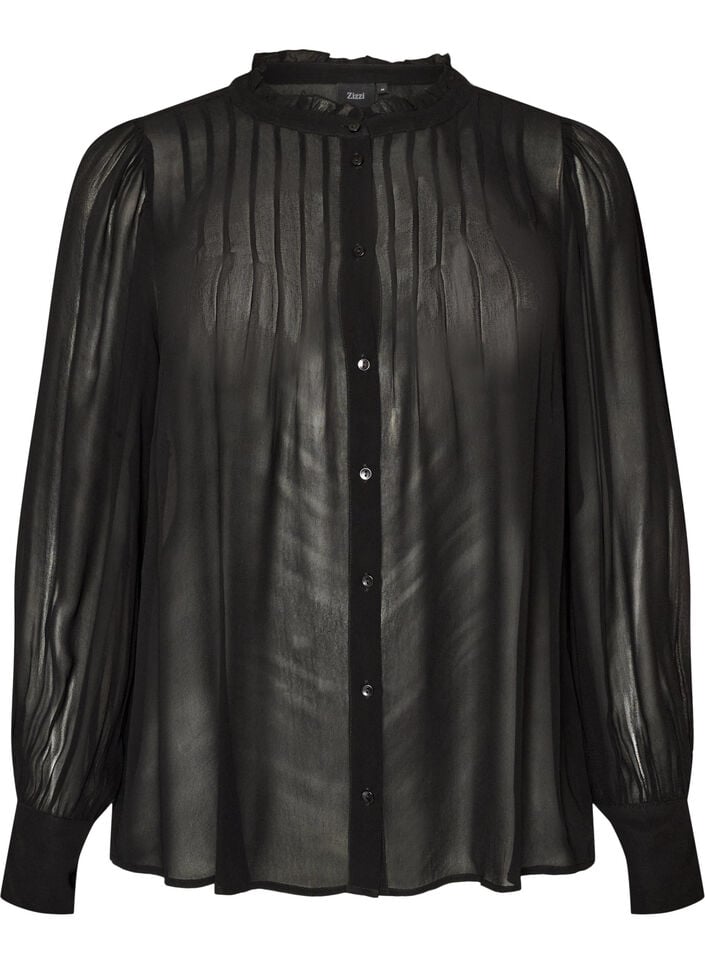Skjortebluse i viskose med fl&aelig;sekrave, Sort, Packshot image number 0