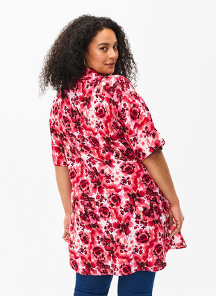Lang skjorte med all-over print, Pink AOP Flower, Model image number 1