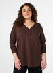 Lang&aelig;rmet t-shirt med V-hals og knapper, Brun, Model image number 0