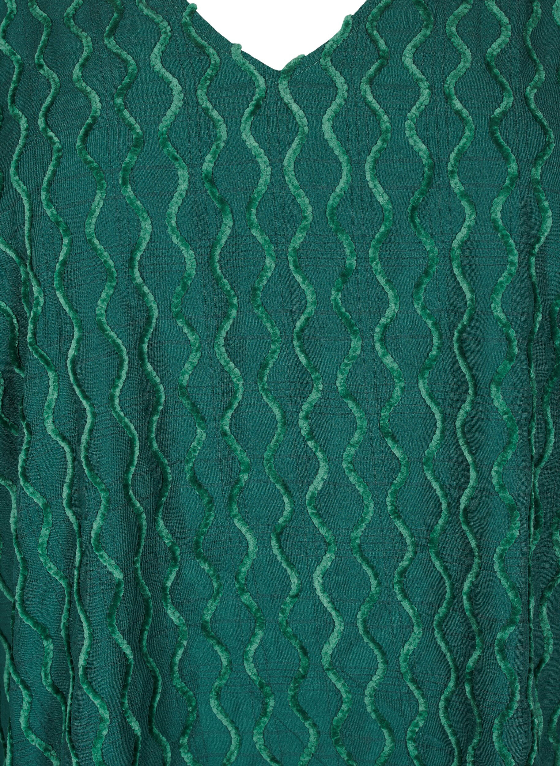 Zizzi Lang&aelig;rmet bluse med m&oslash;nster og V-hals, Rain Forest, Packshot image number 2