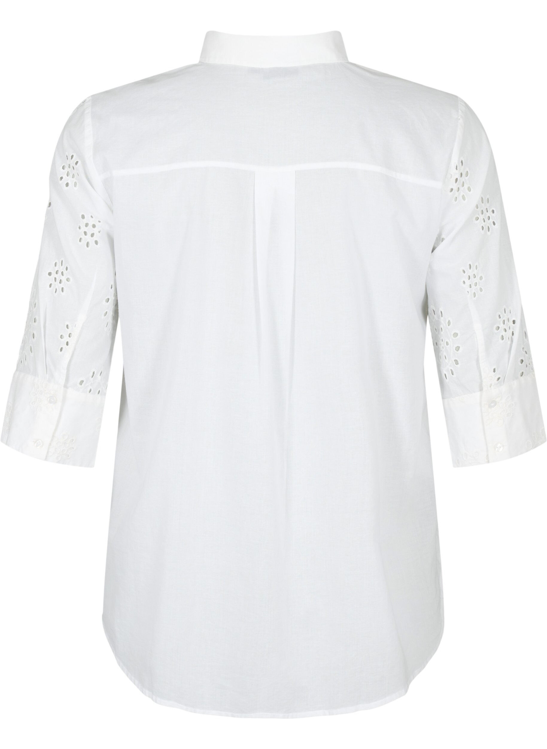 Zizzi Skjortebluse med broderi anglaise og 3/4 &aelig;rmer, Bright White, Packshot image number 1