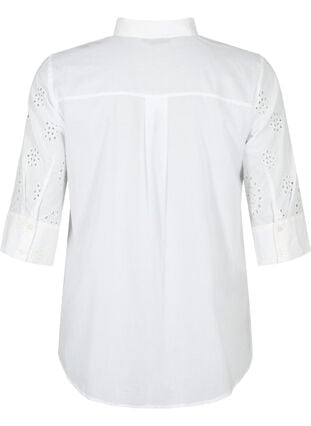 Skjortebluse med broderi anglaise og 3/4 ærmer, Bright White, Packshot image number 1