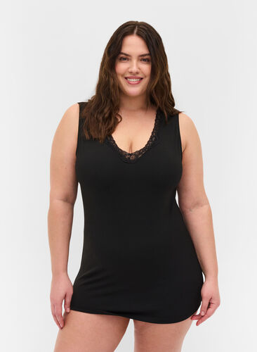 Light shapewear top med blonder, Black, Model image number 0