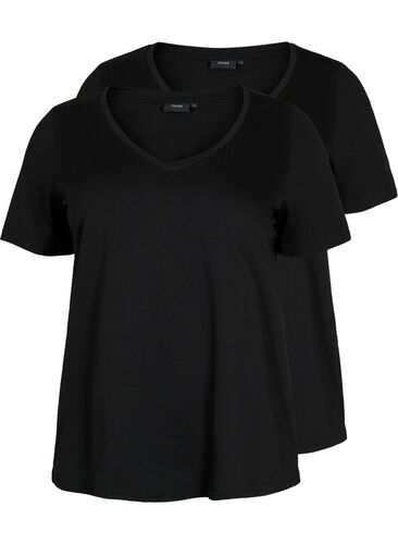 2-pak t-shirt med v-udskæring, Black / Black, Packshot image number 0