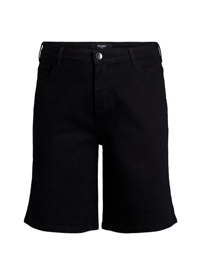 FLASH - L&oslash;se denimshorts med h&oslash;j talje, Sort, Packshot image number 0