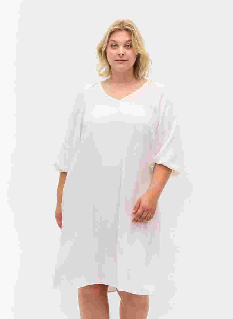 Viskose kjole med v-udskæring, Bright White, Model image number 0