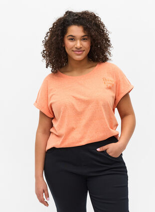 Meleret t-shirt i bomuld, Amberglow Melange, Model image number 0