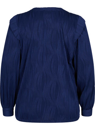 Strukturmønstret bluse med lange ærmer, Maritime Blue, Packshot image number 1