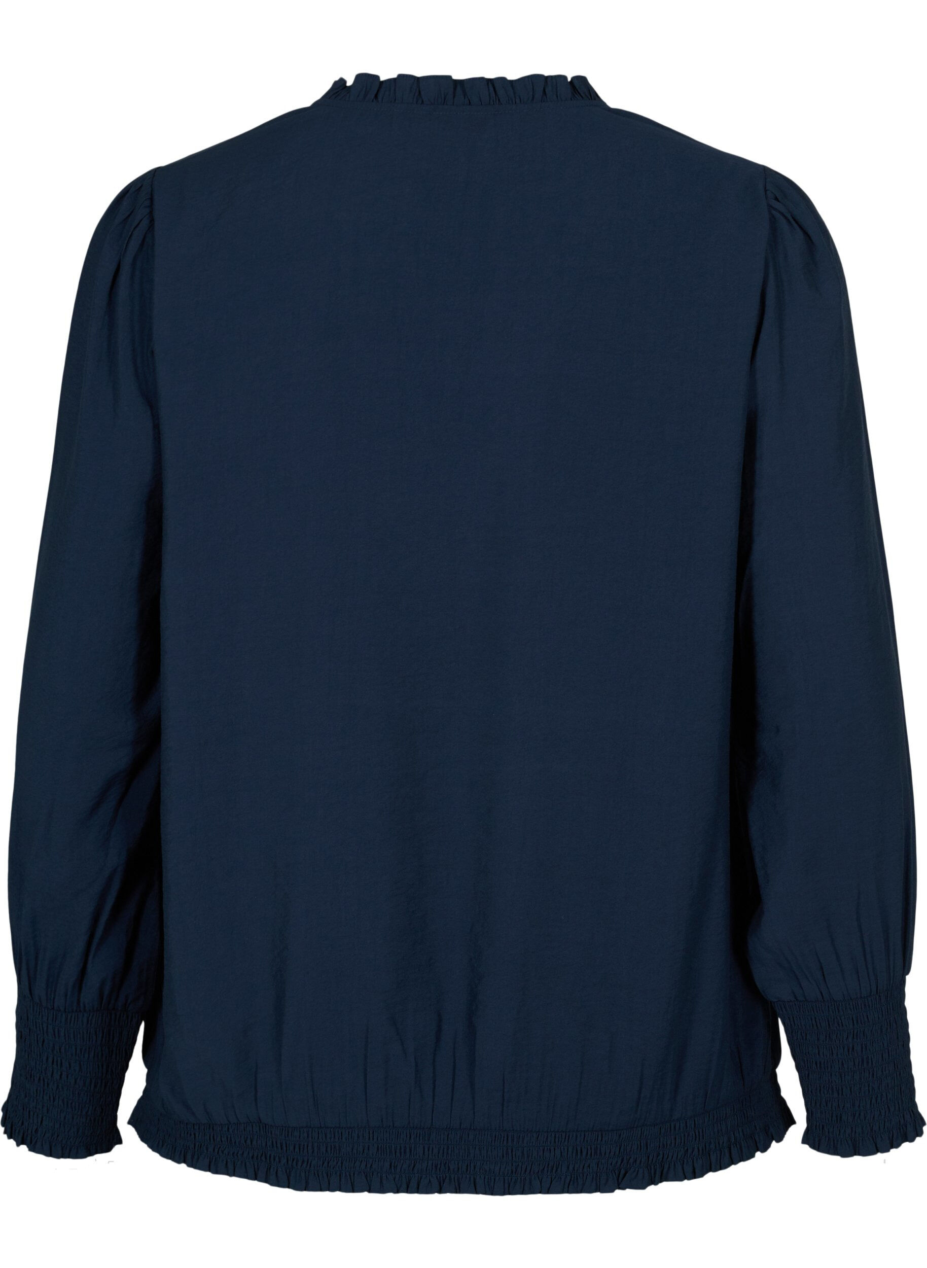Zizzi Viskosebluse med lange &aelig;rmer og smock, Navy Blazer, Packshot image number 1