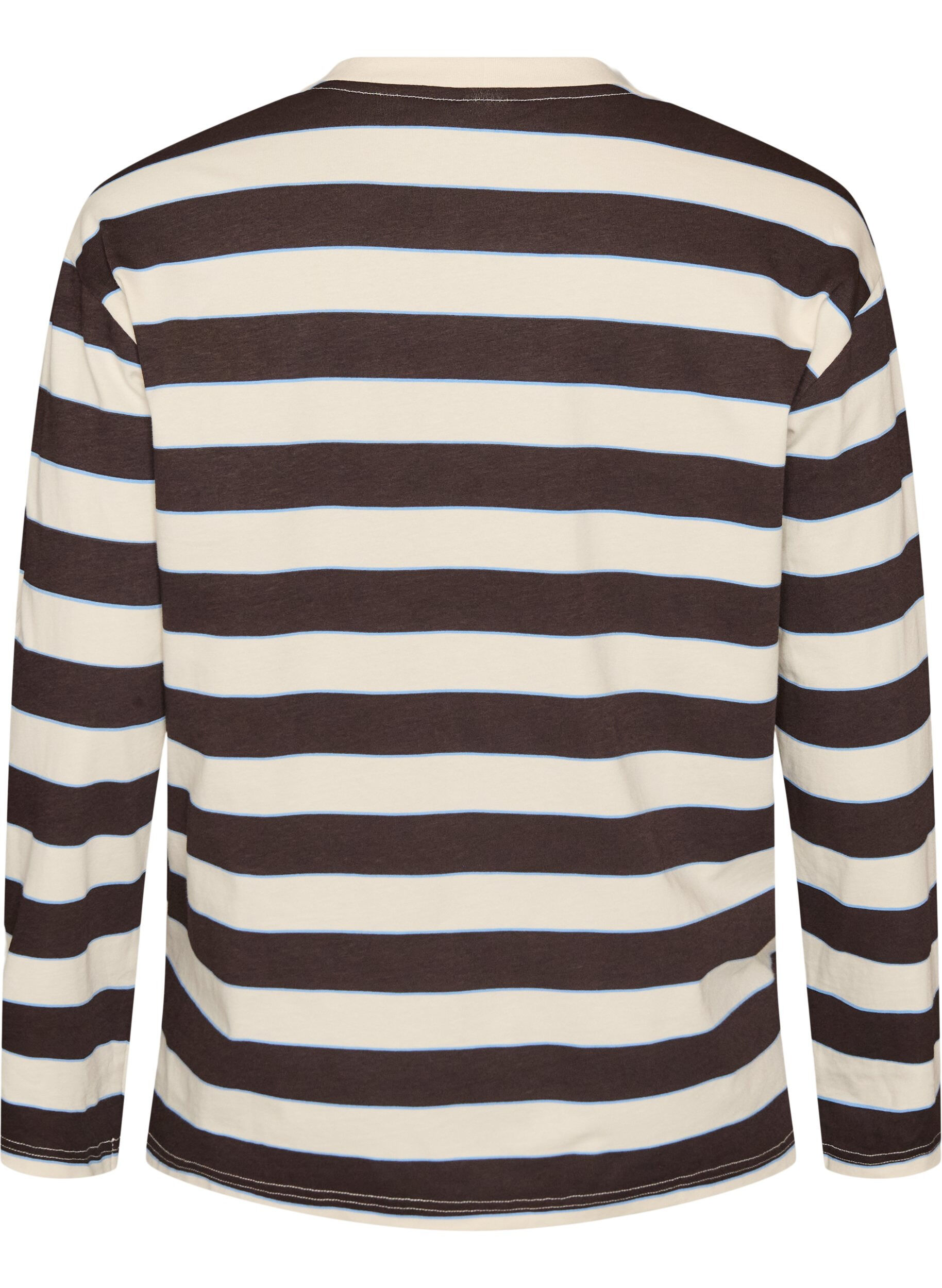 ZizziStribet jerseybluse med sporty tekstprint, Brun, Packshot image number 1
