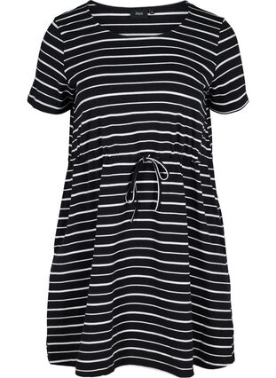 Kortærmet bomulds tunika med striber, Black/White Stripe , Packshot image number 0