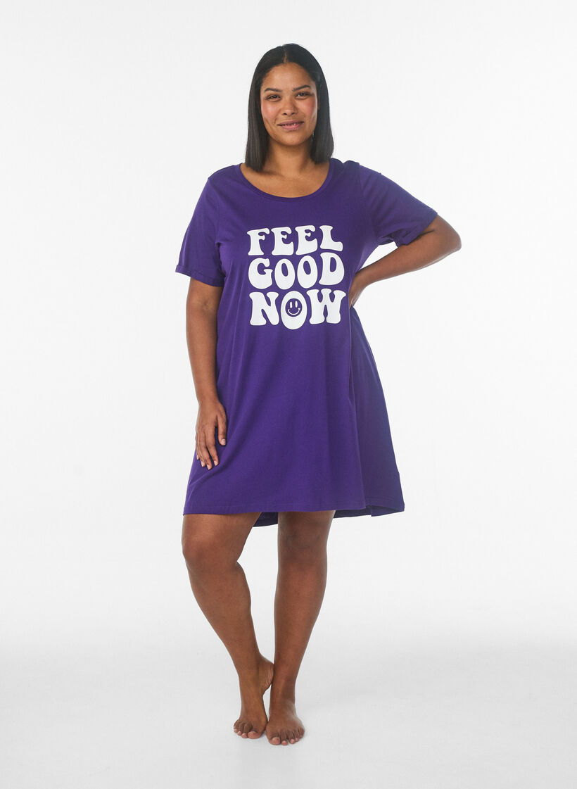 Kort&aelig;rmet natkjole i &oslash;kologisk bomuld, Bl&aring;, Model image number 1