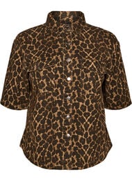 Denimskjorte med leopard m&oslash;nster og korte &aelig;rmer, Brun
