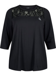 Trænings t-shirt med 3/4 ærmer og mønstret mesh, Black