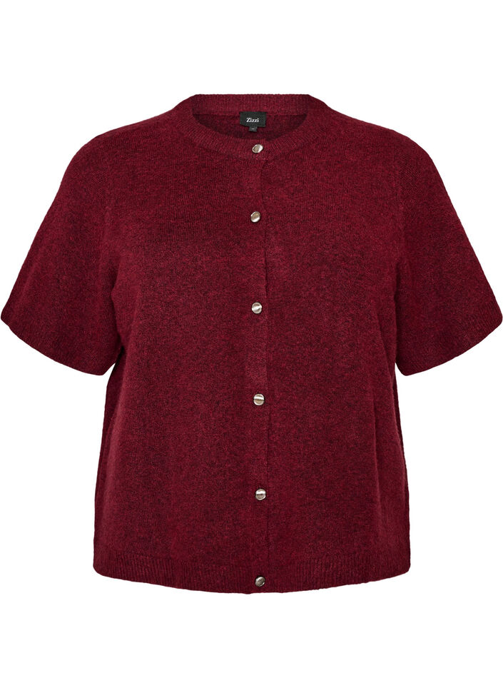 Strik cardigan med korte &aelig;rmer, R&oslash;d, Packshot image number 0