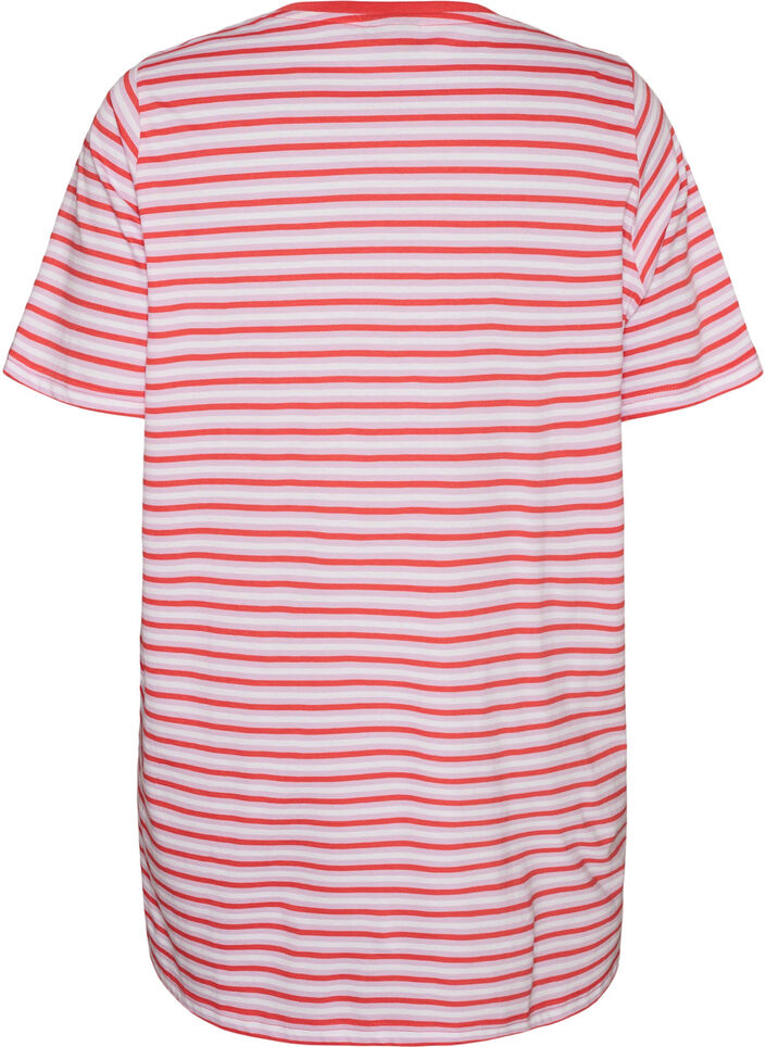 Lang oversize T-shirt i &oslash;kologisk bomuld med striber, Lilla, Packshot image number 1