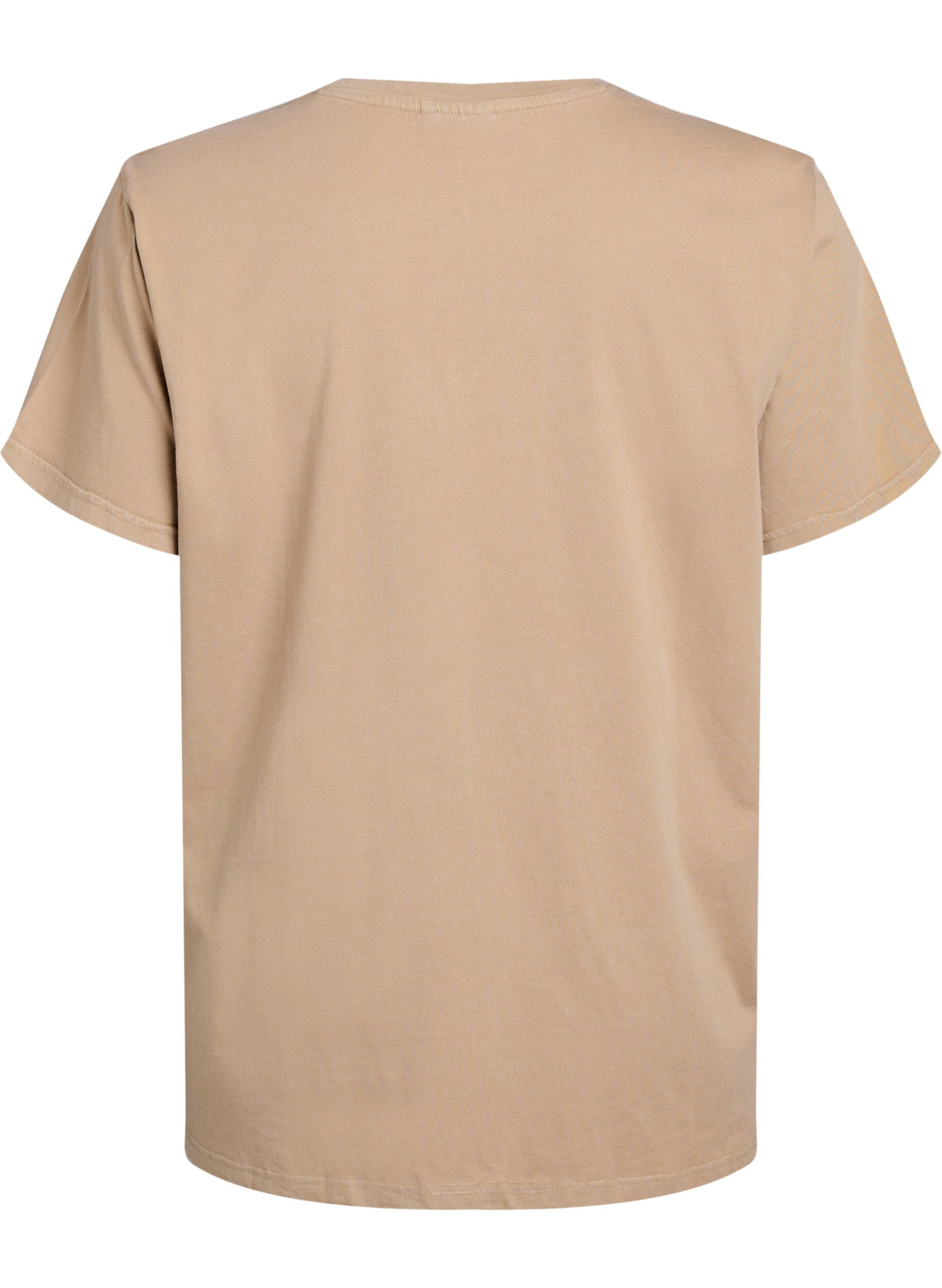 Zizzi T-shirt i &oslash;kologisk bomuld med rhinsten og sommerfugl, Brun, Packshot image number 1