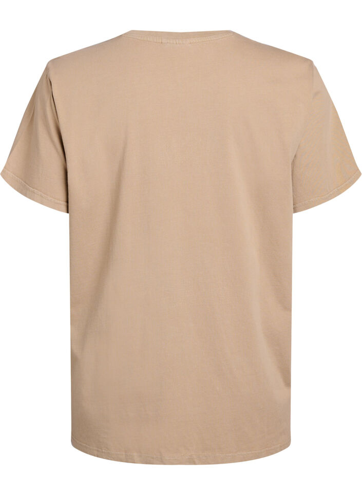 T-shirt i økologisk bomuld med rhinsten og sommerfugl, Brun, Packshot image number 1