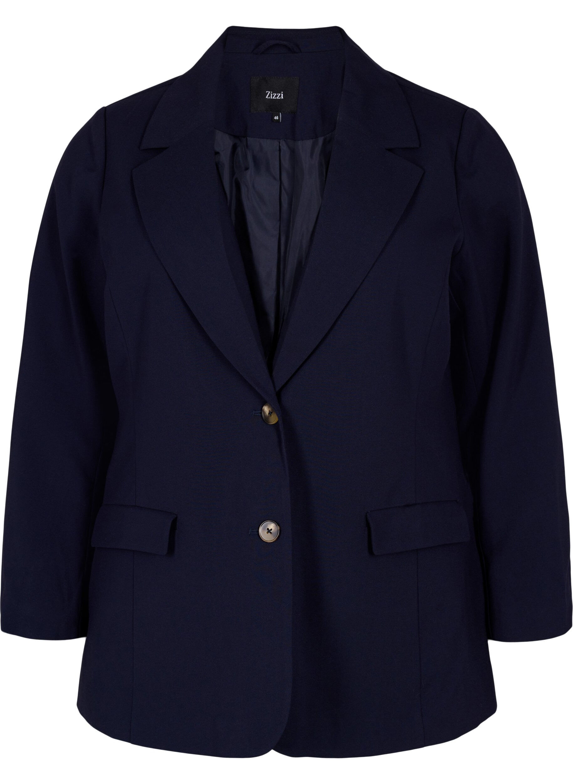 Zizzi Klassisk blazer med knaplukning, Night Sky, Packshot image number 0