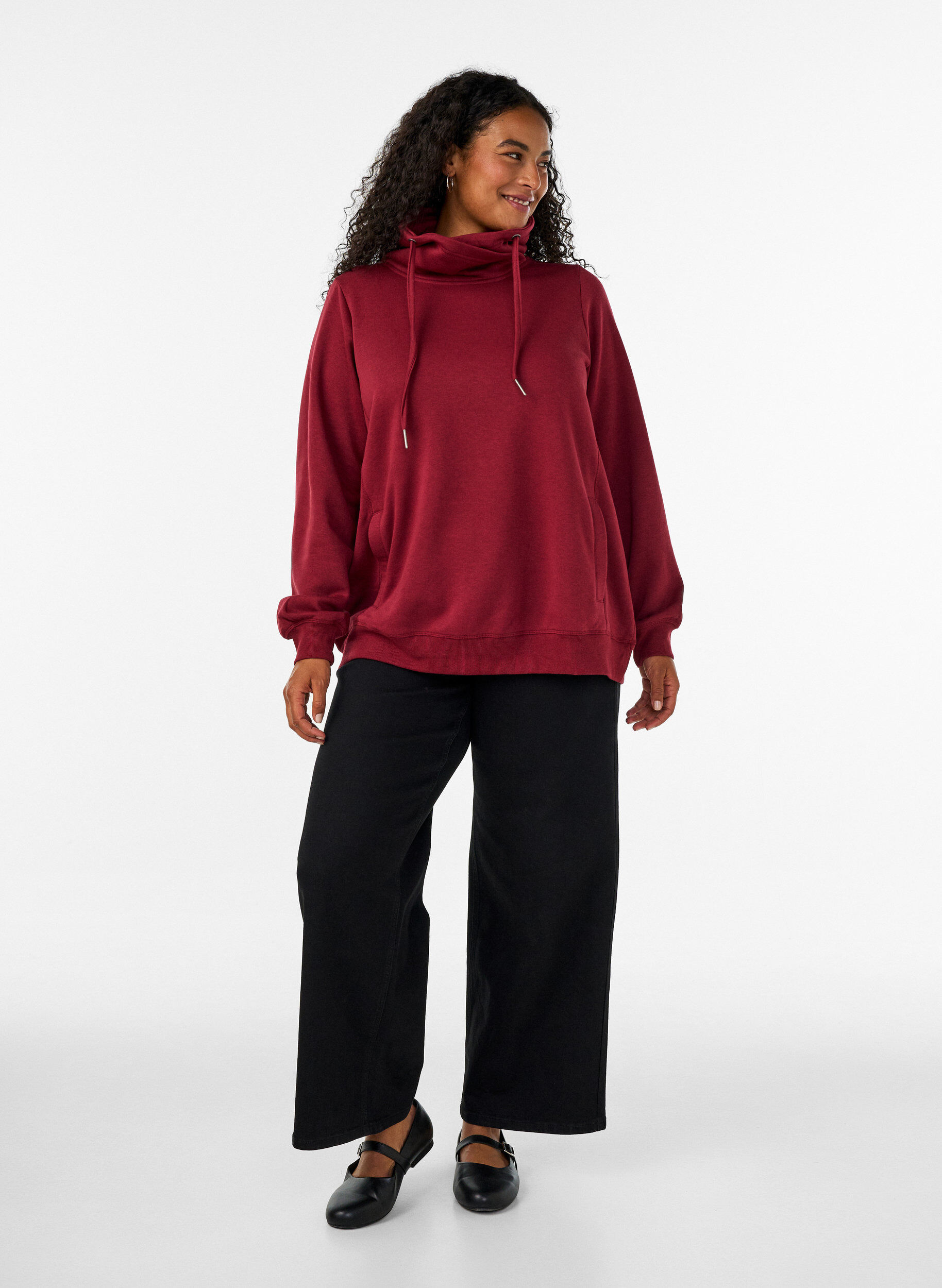 ZizziSweatshirt med h&oslash;j krave og lommer, R&oslash;d, Model image number 1
