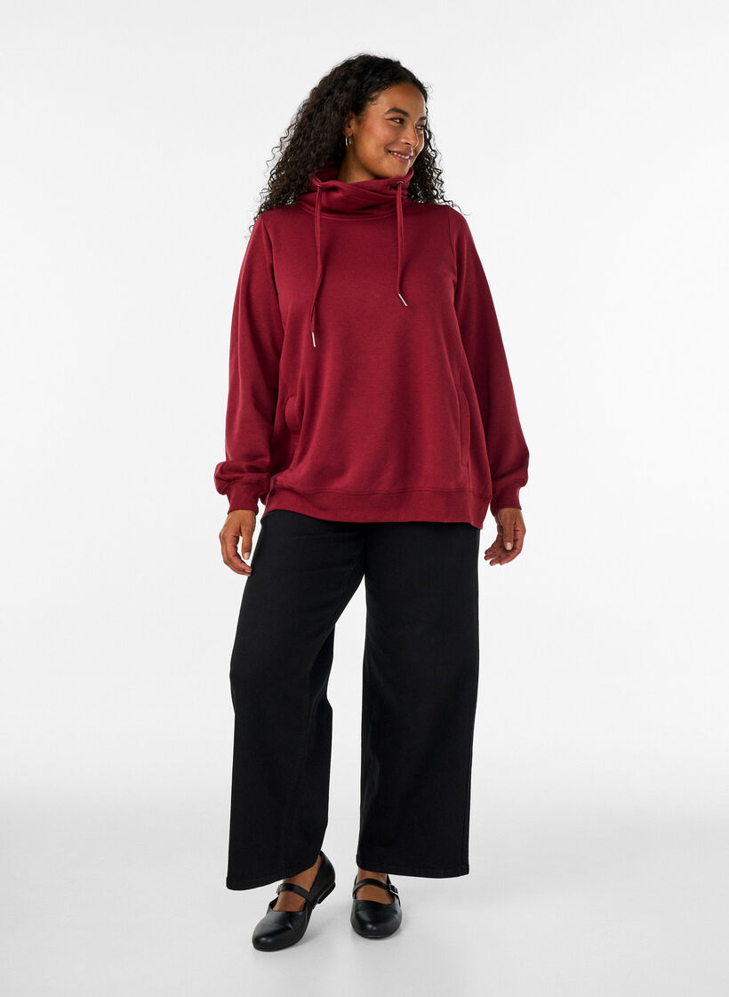 Sweatshirt med h&oslash;j krave og lommer, R&oslash;d, Model image number 1