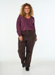 Jerseybluse med V-hals og lange &aelig;rmer, M&oslash;rk Bordeaux, Model image number 1