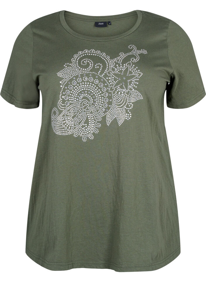 Bomulds t-shirt med rhinesten motiv, Thyme w. Rhinestones, Packshot image number 0