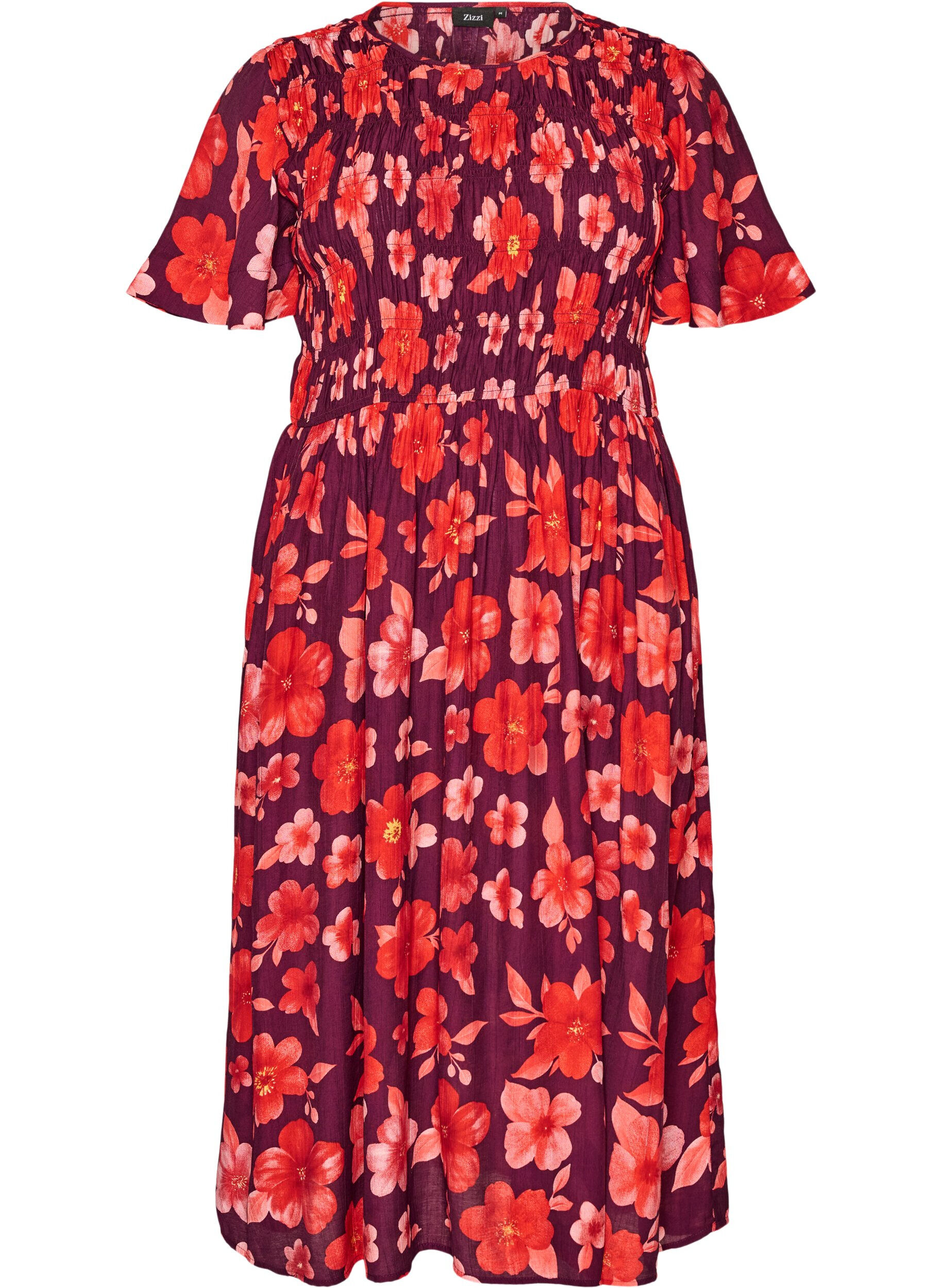 ZizziKjole med smock og blomsterprint, Lilla, Packshot image number 0