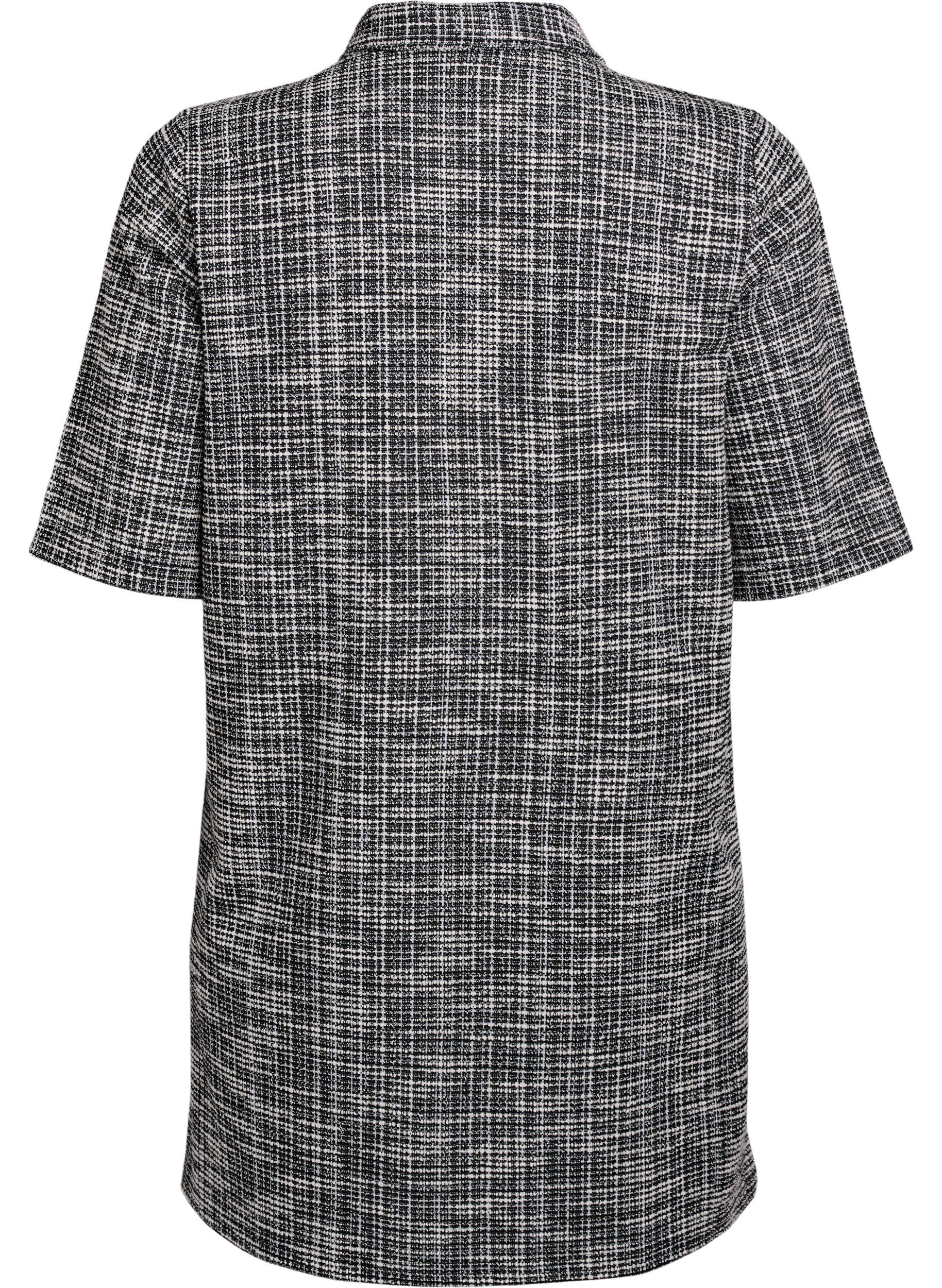 Zizzi Kort kjole i struktureret jersey med grafisk tern, Off White Check, Packshot image number 1