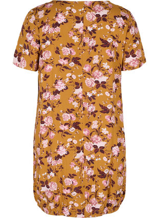 Kortærmet viskose kjole med print, Yellow Flower, Packshot image number 1