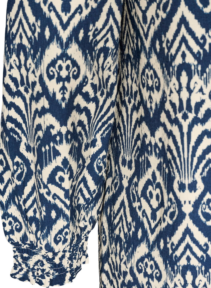 Viskosekjole med m&oslash;nster og lange &aelig;rmer, Bl&aring;, Packshot image number 3