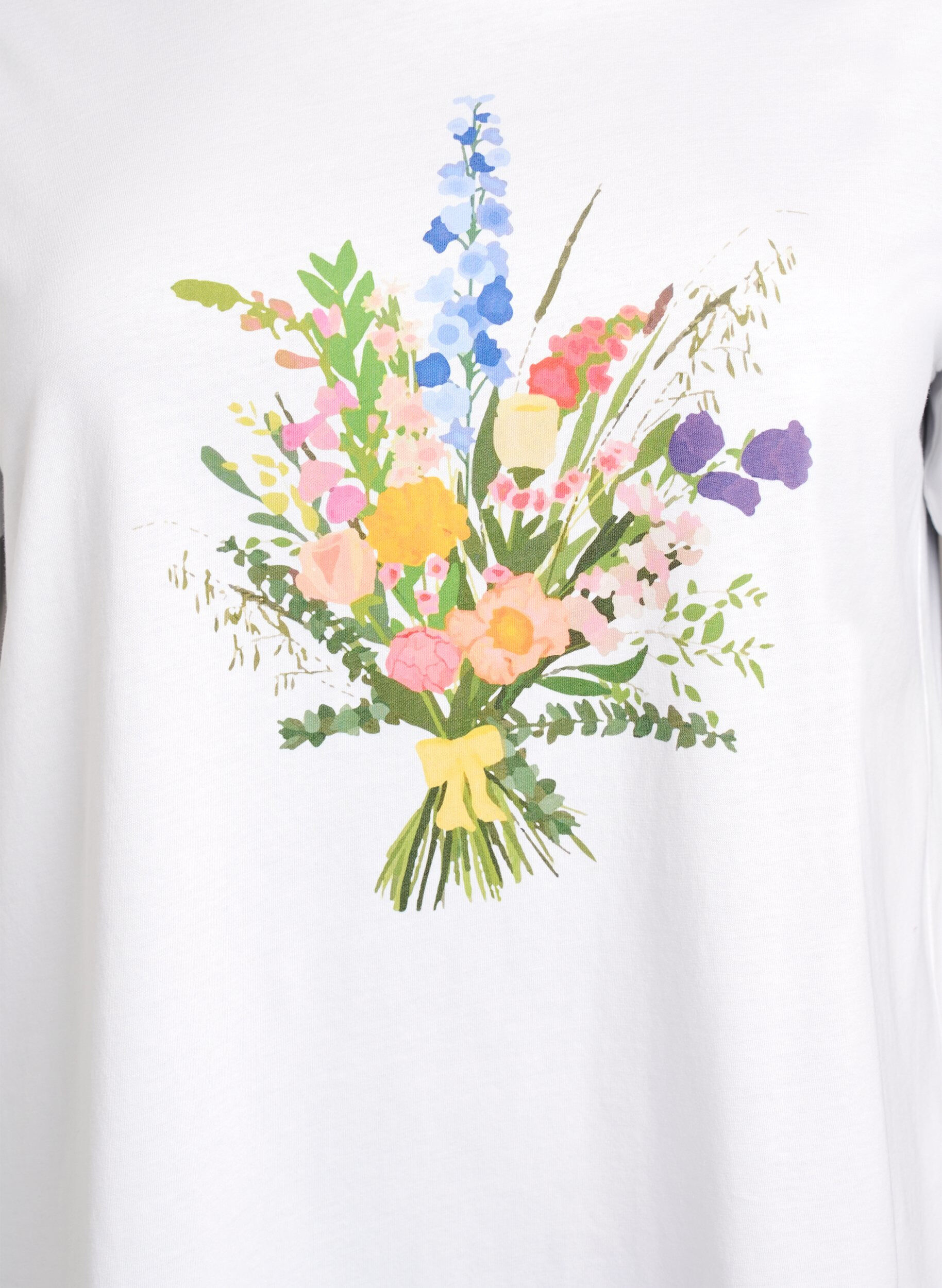 Zizzi T-shirt i &oslash;kologisk bomuld med blomstermotiv, B. White w. Flower, Packshot image number 2