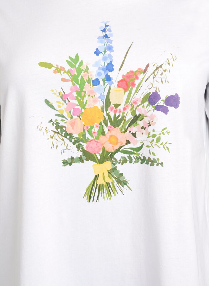 T-shirt i økologisk bomuld med blomstermotiv, B. White w. Flower, Packshot image number 2