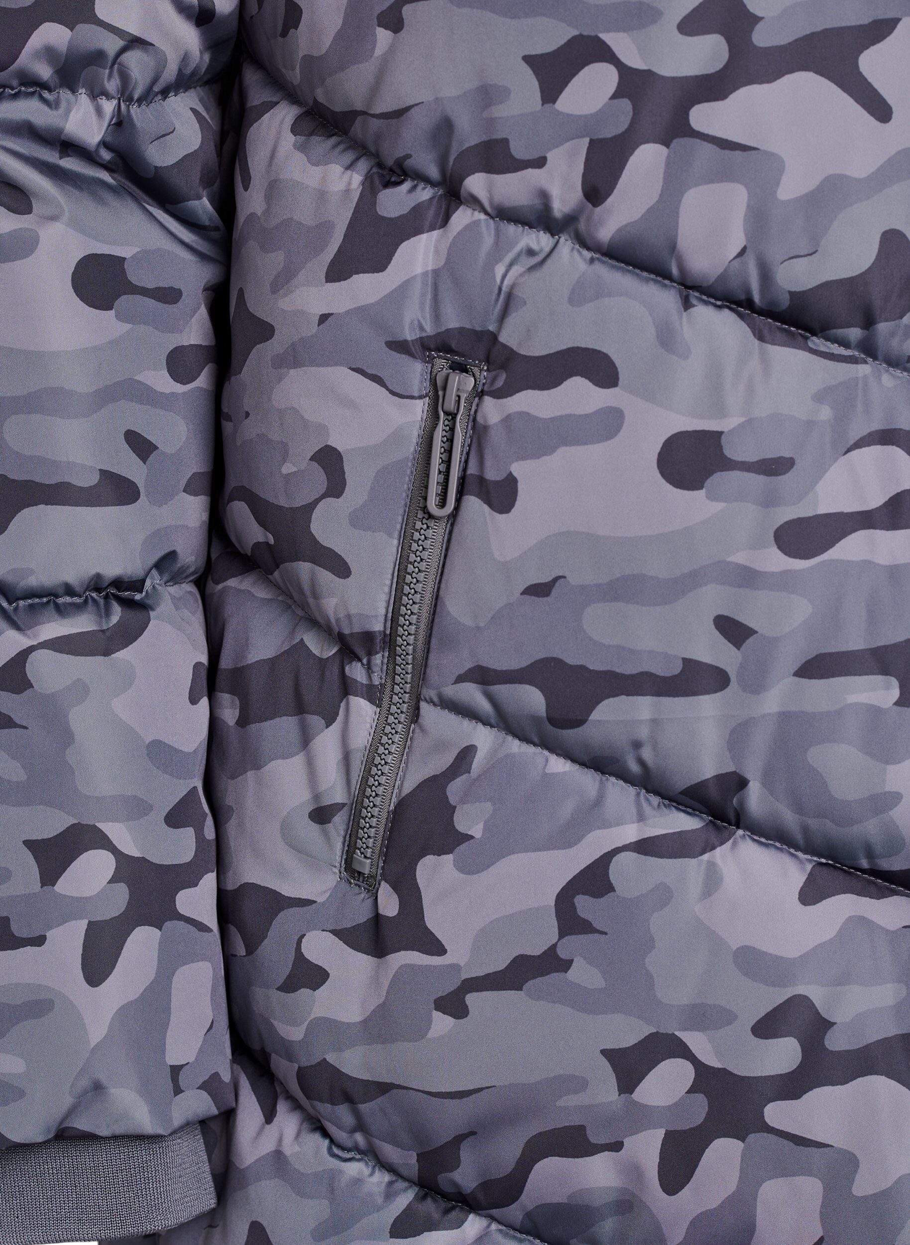Zizzi Lang camouflage pufferjakke, Gr&aring;, Packshot image number 3