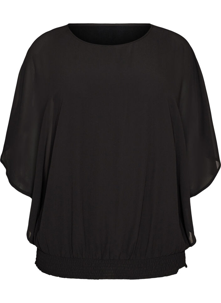 Chiffonbluse med balloneffekt, Sort, Packshot image number 0