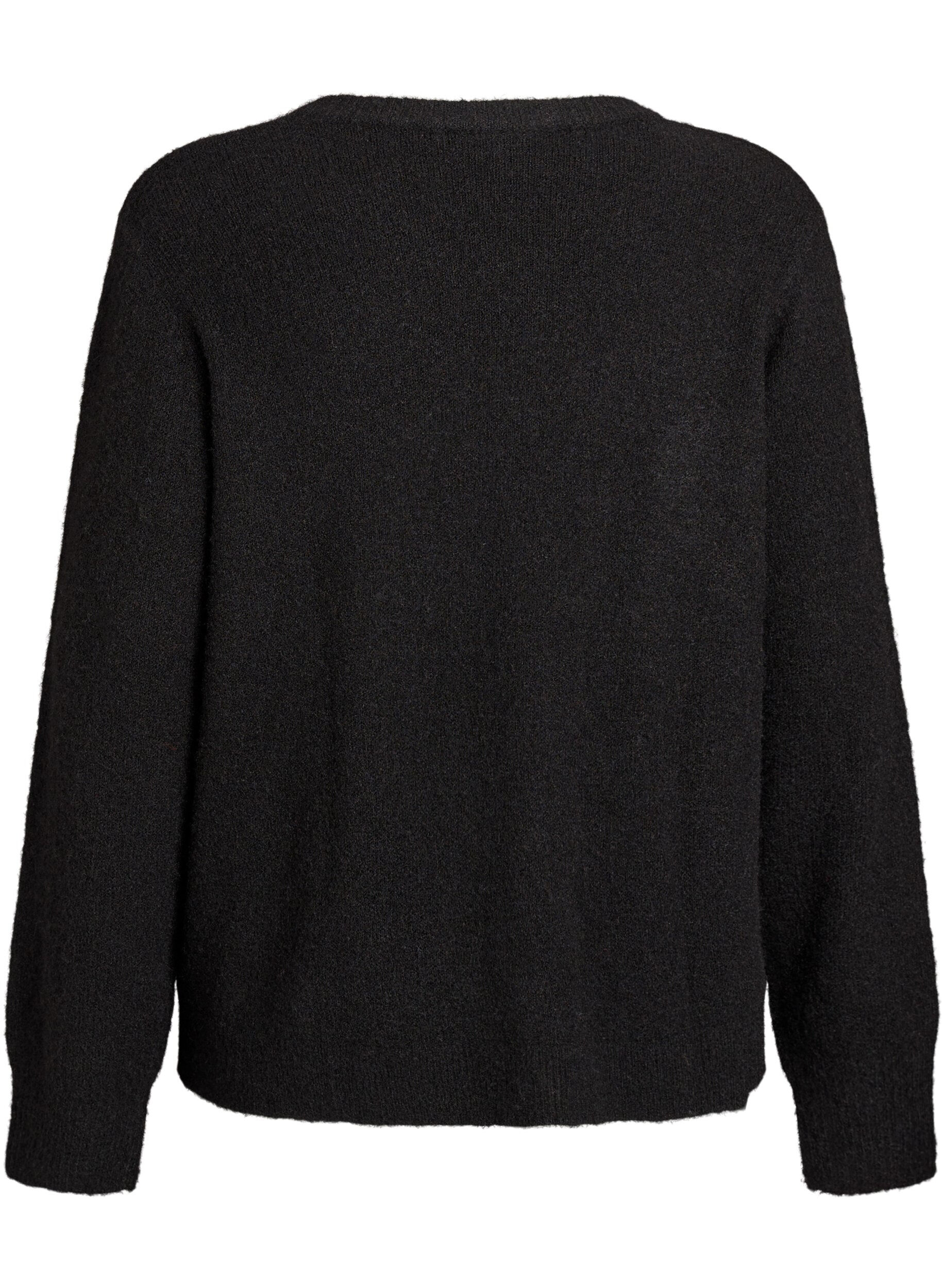 Zizzi Strikcardigan med uld og knapper, Sort, Packshot image number 1