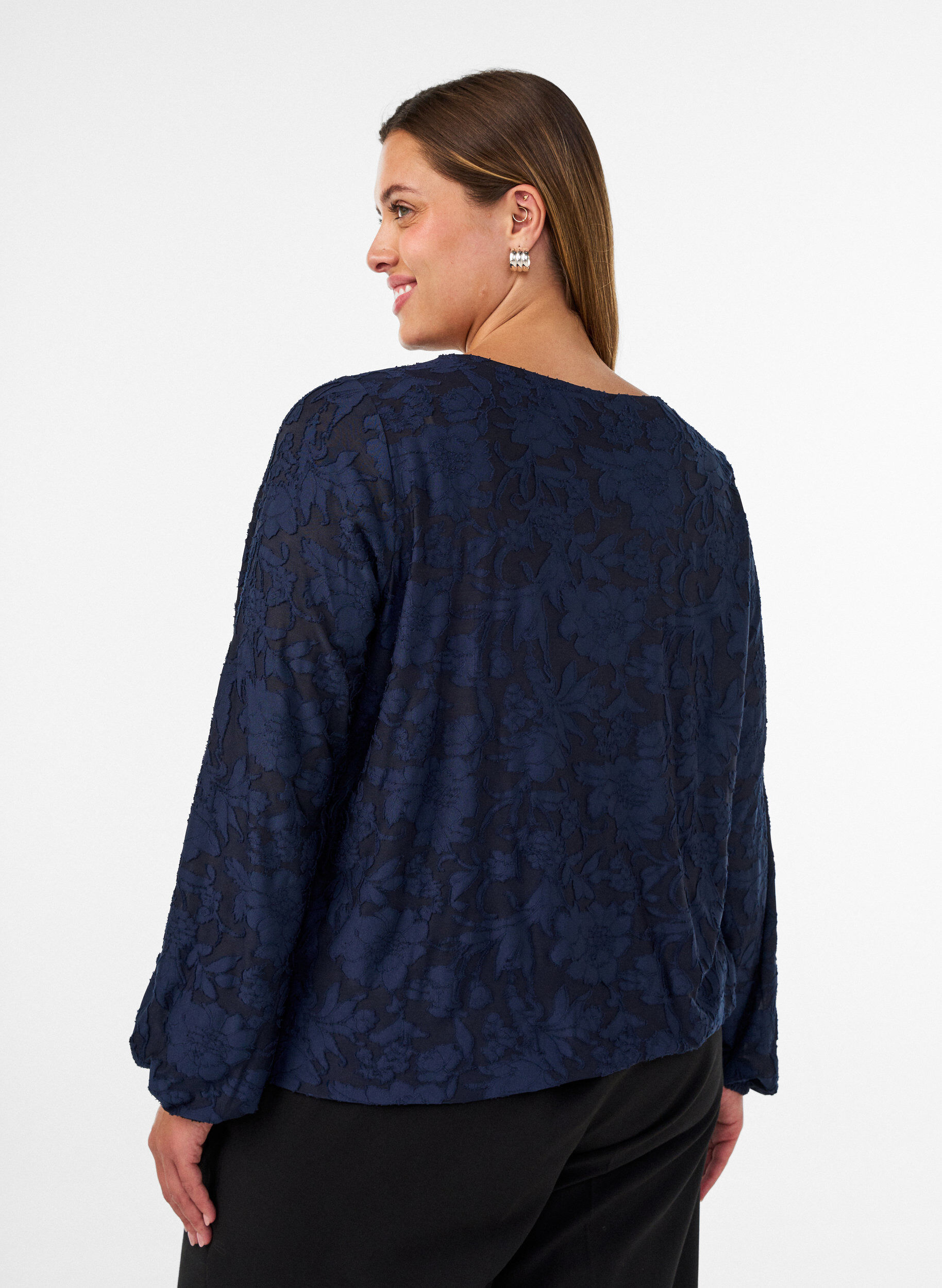ZizziTransparent bluse med blomsterstruktur og lange &aelig;rmer, Bl&aring;, Model image number 2