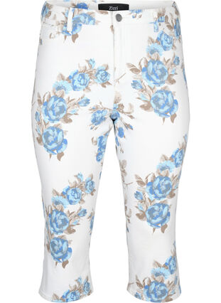 Amy capri jeans med blomsterprint og høj talje, White B.AOP, Packshot image number 0