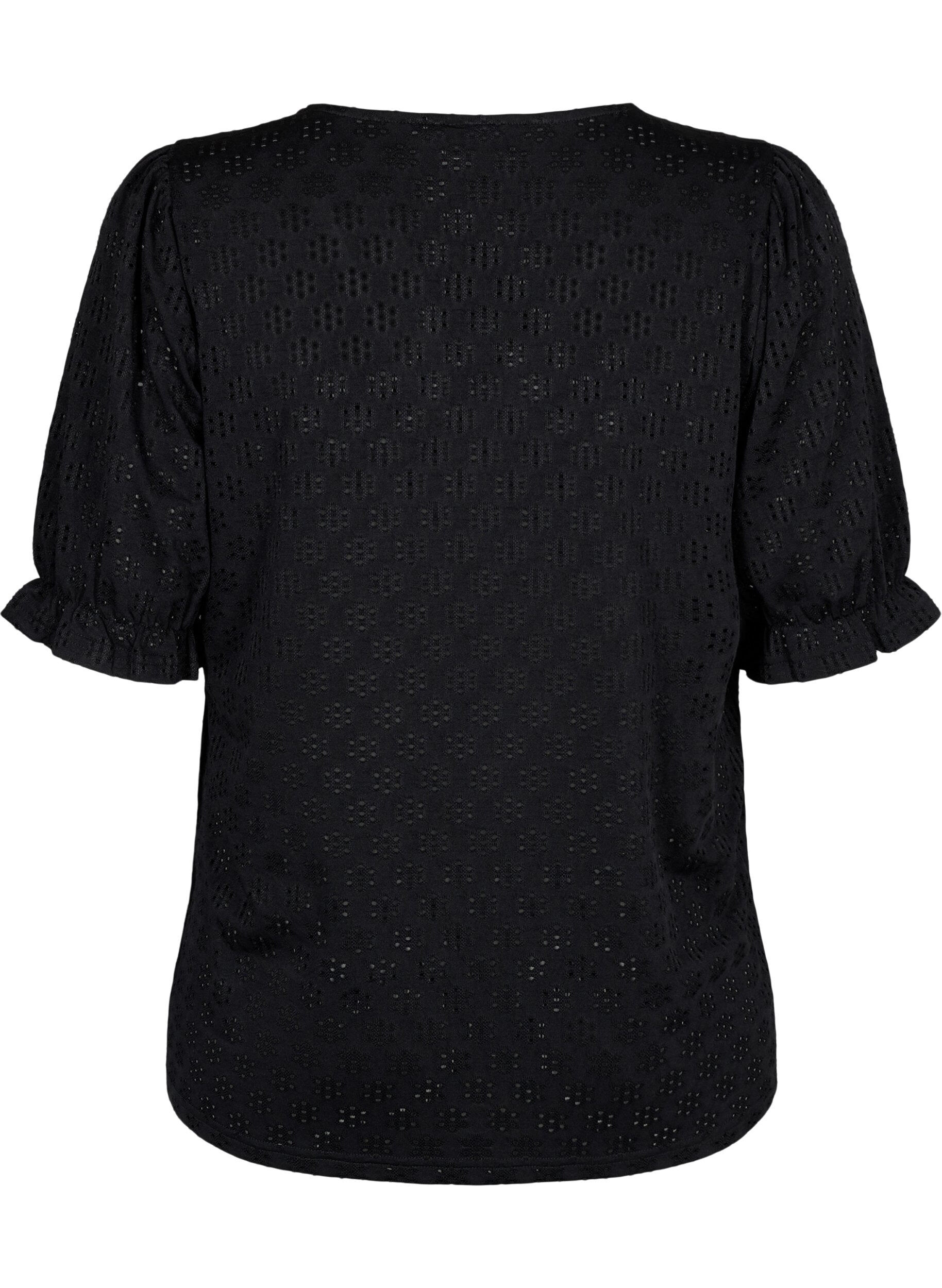 Zizzi V-hals bluse med hulm&oslash;nster, Black, Packshot image number 1