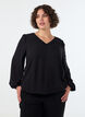 Viskosebluse med V-hals og ballonpasform, Sort, Model image number 0