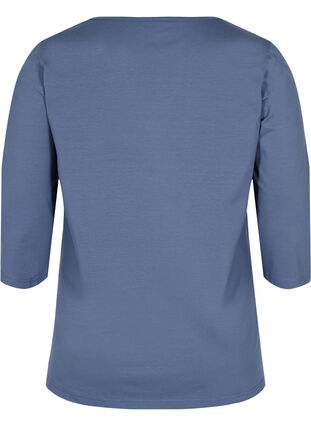 Ensfarvet bomulds bluse med 3/4 ærmer og slids, Vintage Indigo, Packshot image number 1