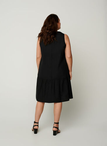Kort bomulds kjole i a-shape, Black, Model image number 1