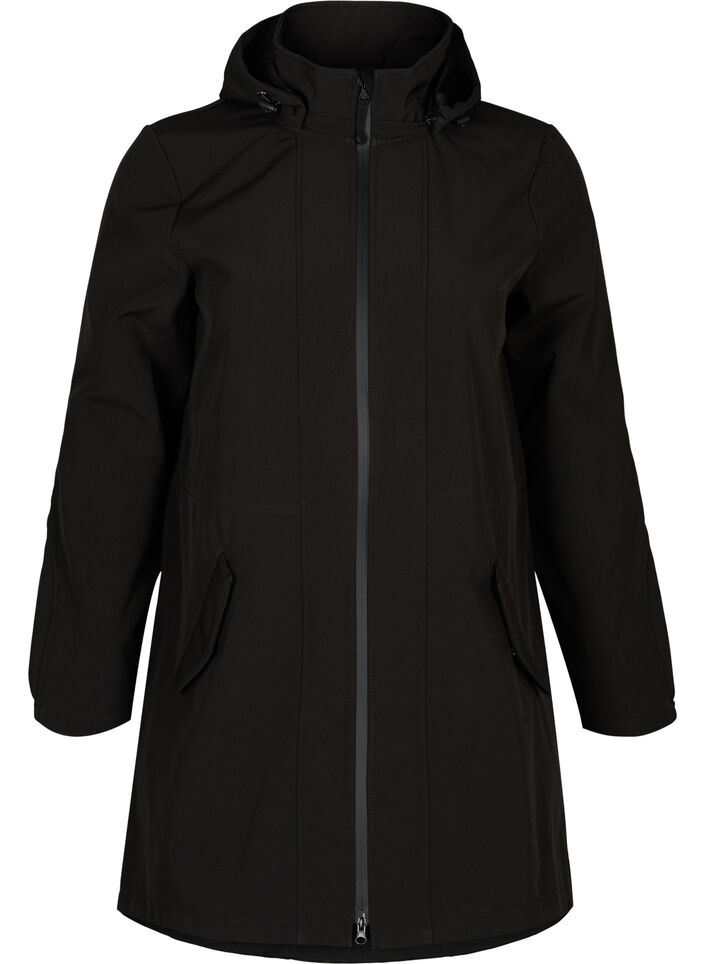 Softshell jakke med hætte, Black solid, Packshot image number 0