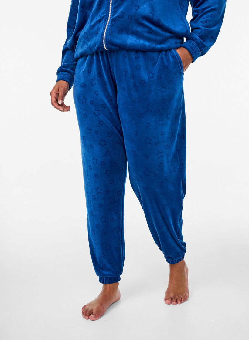 Velour bukser med præget mønster, Blå, Model image number 2