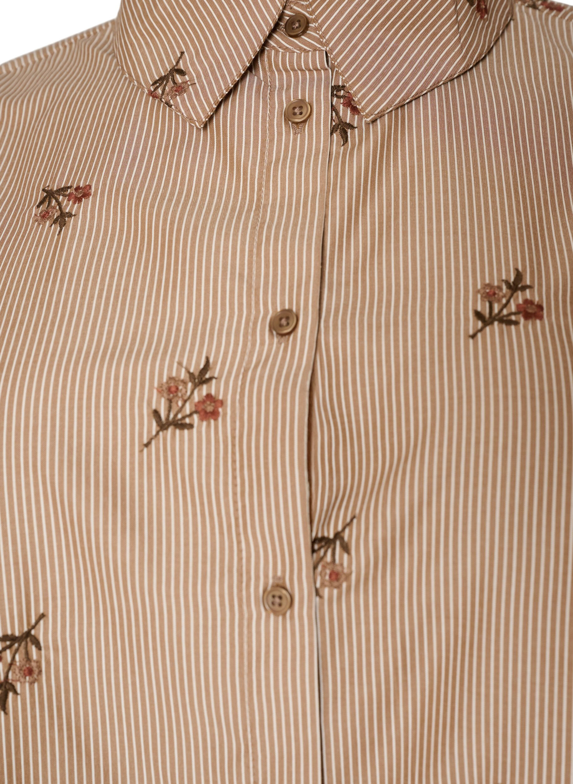 ZizziStribet skjorte med broderede blomster, Brun, Packshot image number 2