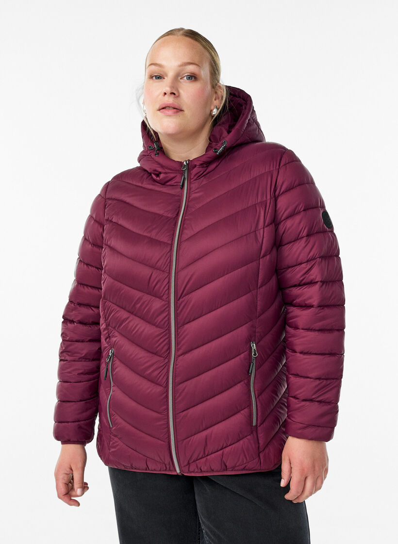 Letv&aelig;gts jakke med h&aelig;tte, M&oslash;rk Bordeaux, Model image number 0